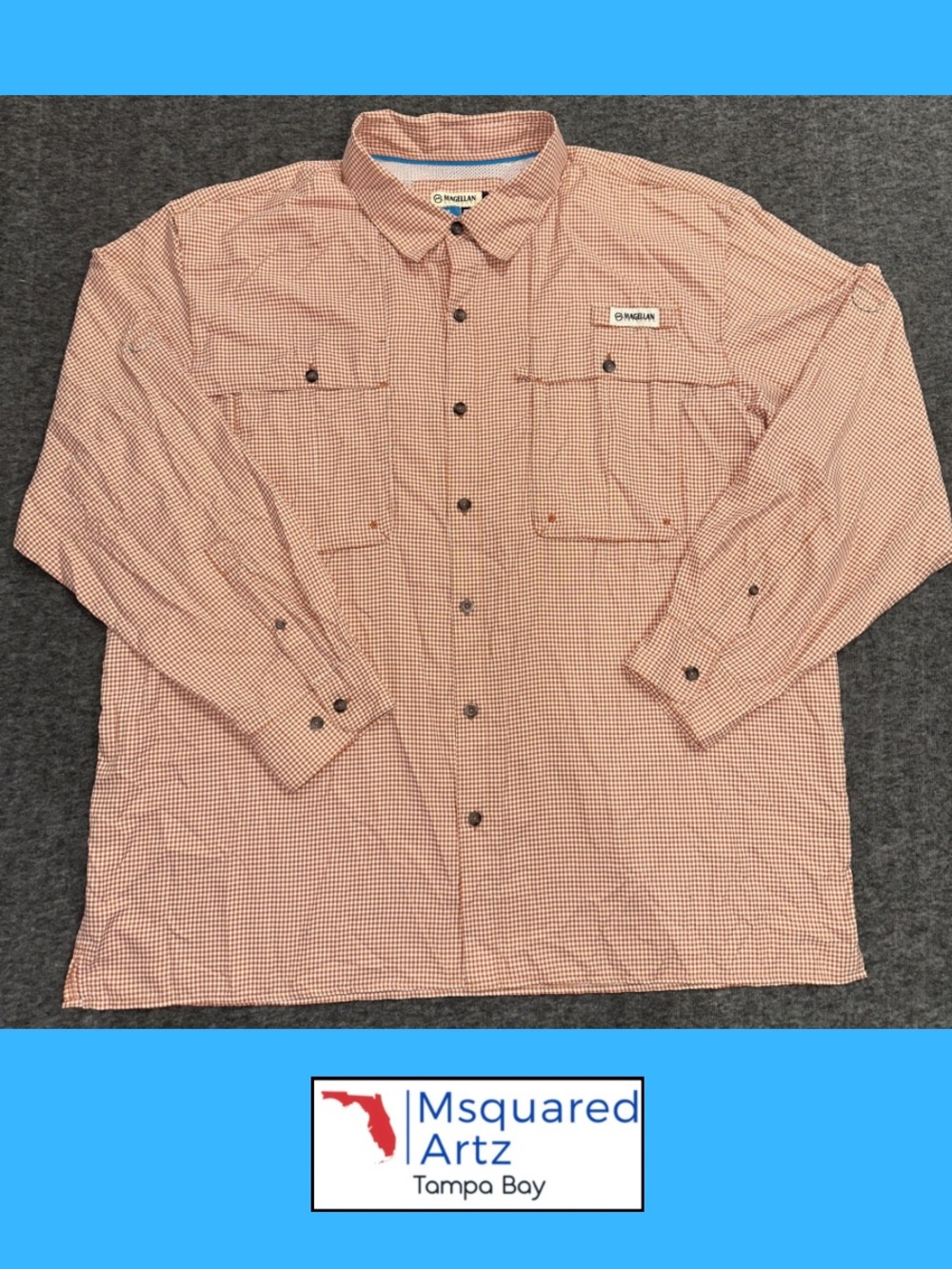 Magellan Outdoors Fish Gear MagWick Angler Fit Fishing Shirt 2XL Orange Check